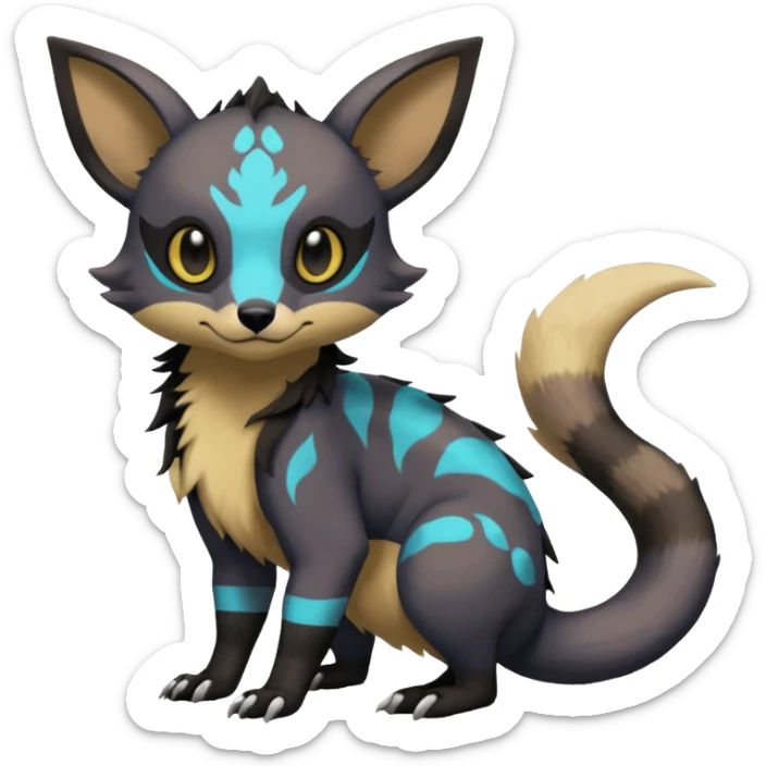 Rare exotic cute epic aesthetic gothic colorful Salandit-Eevee-Civet-species-Fakemon-hybrid-creature, with markings, full body sticker