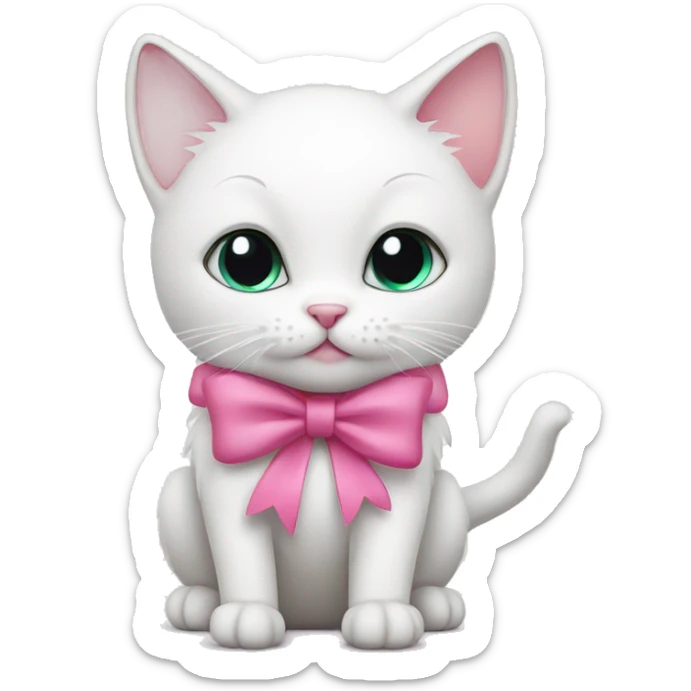 White cat with a pink bow sticker