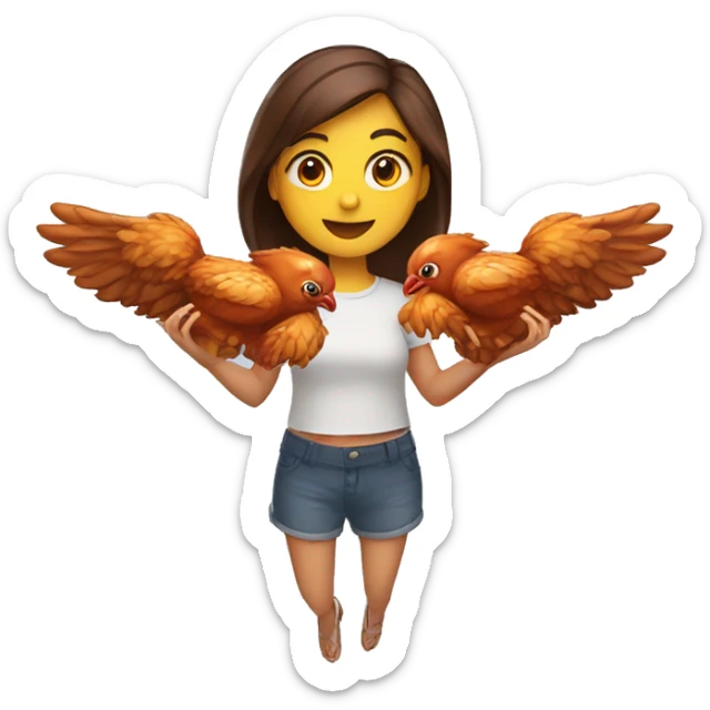 a girl flying with two bbq chicken wings on her back and holding two bbq chicken wings on her hand sticker