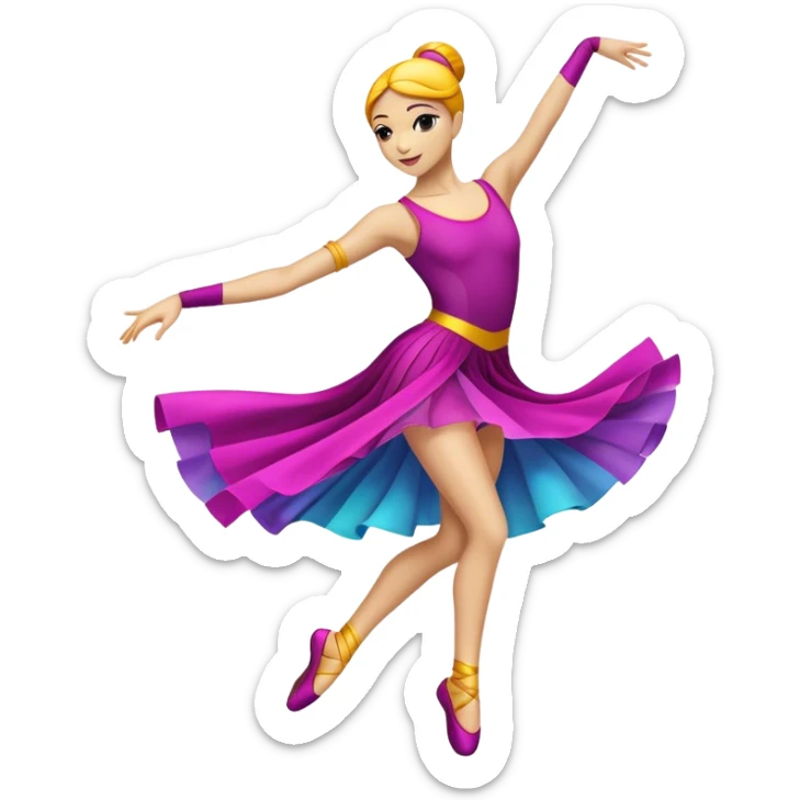 Humanless emoji of Contemporary Dance: The icon should convey the energy and creativity of contemporary dance through symbols and visual elements. bright modern clothing, movement lines, and stage lighting like spotlights.  Transparent background. sticker