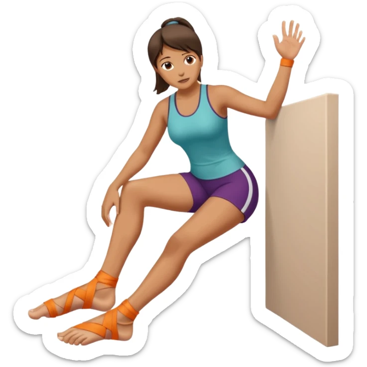 A women doing fot rehab, pressing her big toe against a wall  sticker