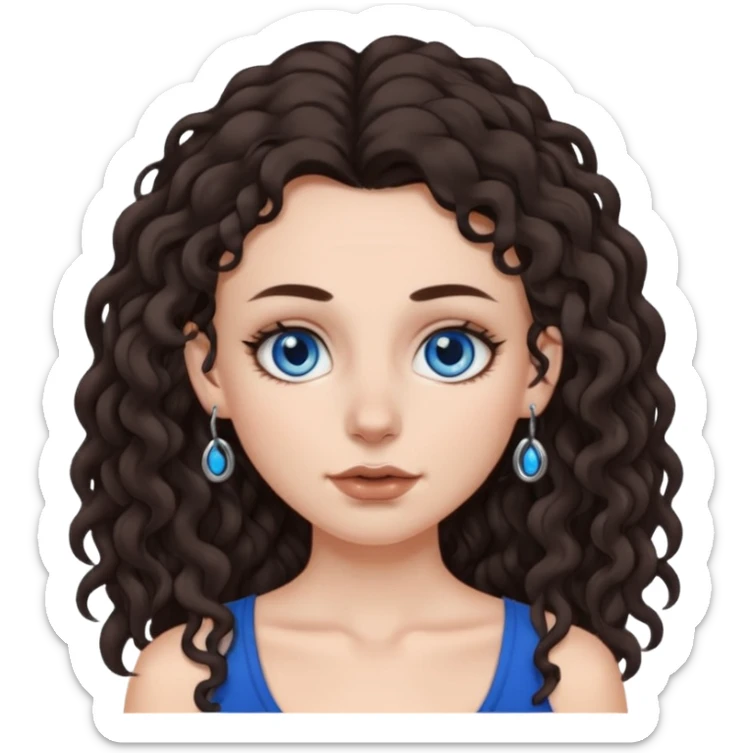 white girl, dark brown long slightly curly hair , skinni but with big breast , septum piercing on nose, beautiful dark gray-blue eyes, sticker