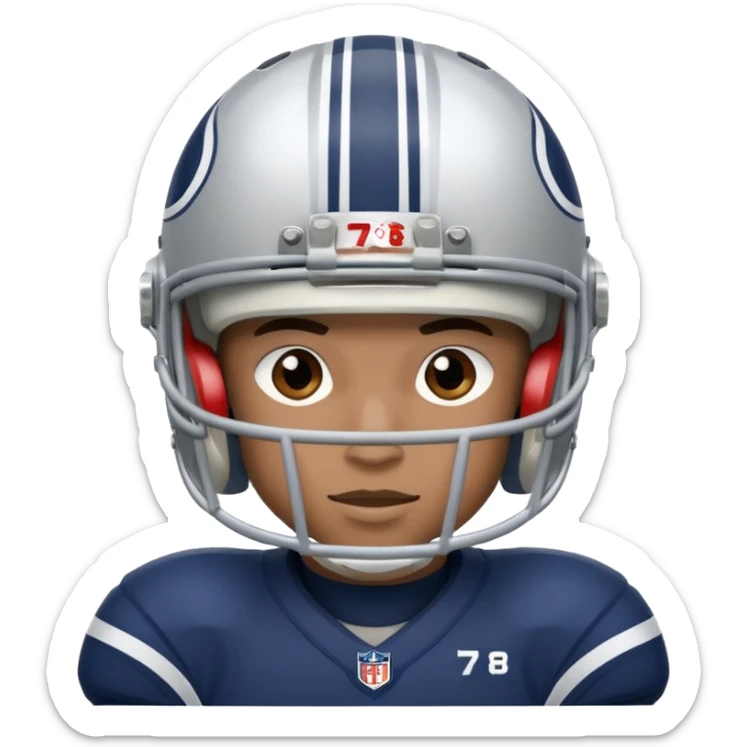 football player wearing white, silver, navy blue colors, and helmet should say 784 sticker