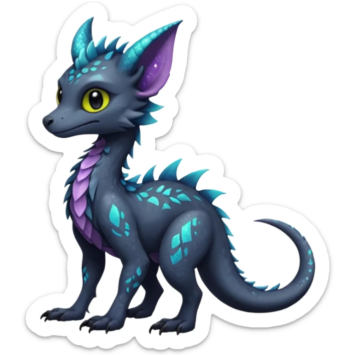 Feral Rare Fantasy Darkg gothic spooky  sparkly shiny Draco-Vernid-Trico-species by LiLaiRa, random markings, tufted tail, tufted ears, full body sticker