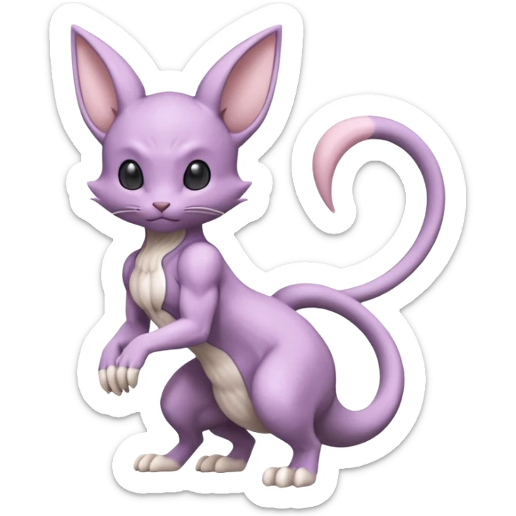Pastel dull greyish anthropomorphic furry Mewtwo-Beerus-Venom-Espurr-Minccino-hybrid-fusion-animal-ET-species-creature  sticker