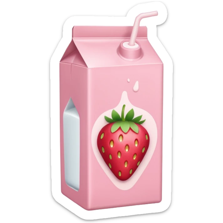 a pastel pink strawberry milk carton with a strawberry pictured on it and it says "strawberry" sticker