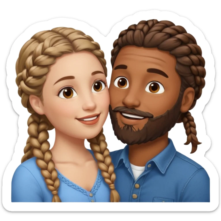brown skin man with beard and braids making out with white woman with brown hair  sticker