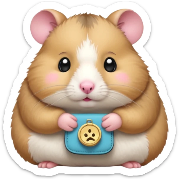 cartoon-style hamster melancholy expression opening his coin purse to showcase nothing sticker