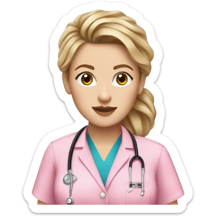 Nurse ,white woman, brown messy bun,pink scrubs ,Louis Vuitton bag  sticker