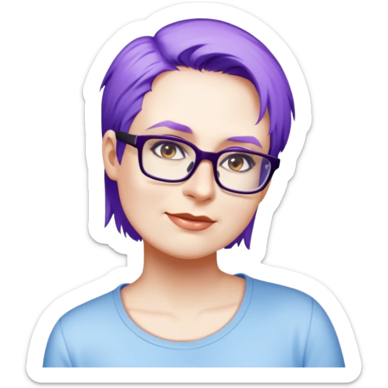 female, light blue shirt, short light hair sticker