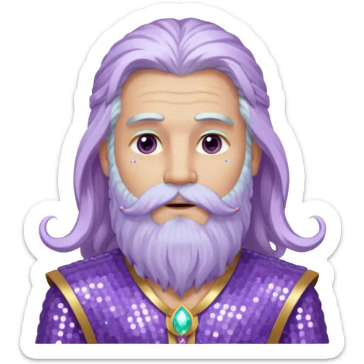 Jupiter, God of the Sea from Gods and Goddesses with long white hair and beard, lilac sequin outfit sticker