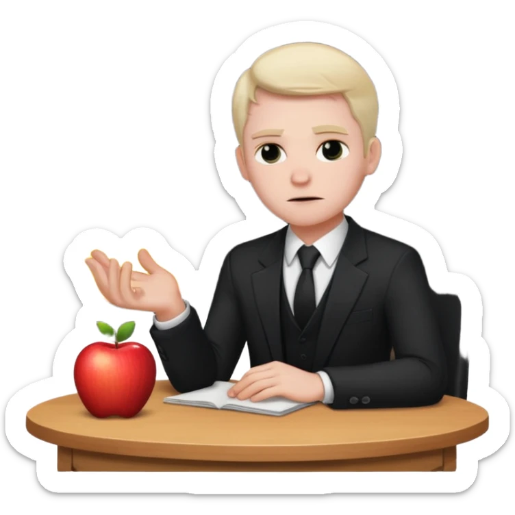 a man sits sadly at a table, a house burning with lots of smoke behind him, apple style emoji sticker