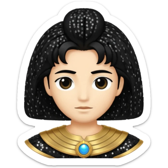 Saturn, God of Time with black hair, black sequin outfit sticker