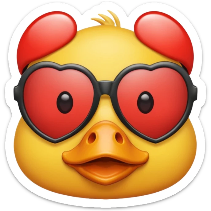 Make a frame emoji and inside it is a duck wearing red heart sunnies and the background is sky or anything blue sticker