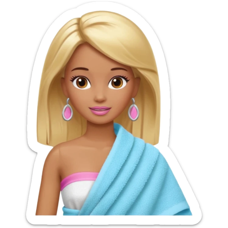 Brown skin blonde hair Barbie with face wash on and hair in towel sticker