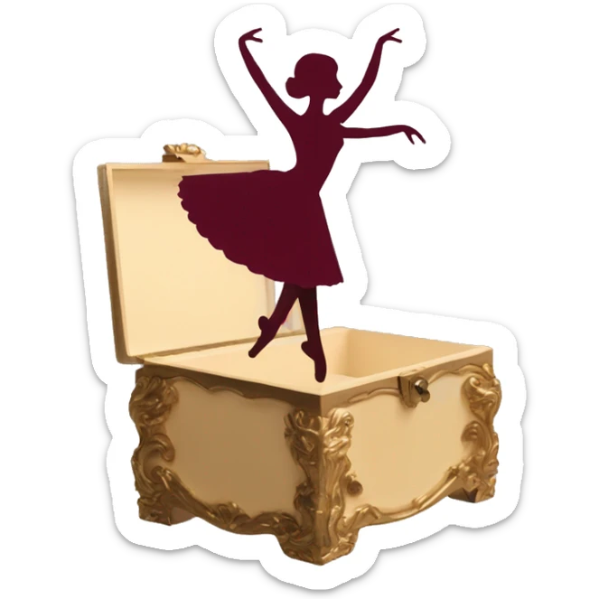 burgundy music box with a silhouette of a ballerina sticker