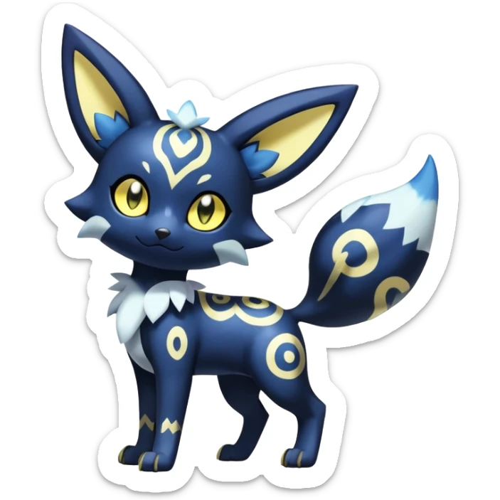 Shiny mExotic Colorfulj Excessive Mysterious Gothic Meowstic-Umbreon-Poochyena-Pokémon-Fakémon-hybrid-creature (full body) with pattern-markings with golden eyes sticker