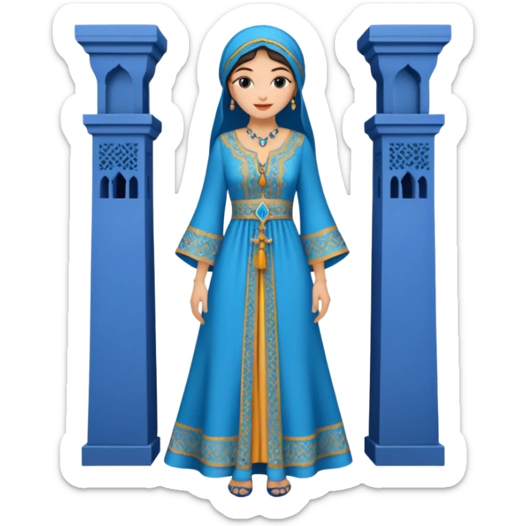 woman in moroccan culture style blue detailed dress sticker