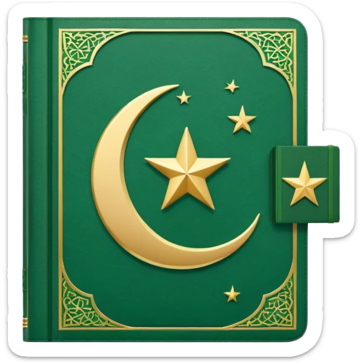 Closed Quran with the Islamic Symbol on it (moon and star) green and only 1 star sticker