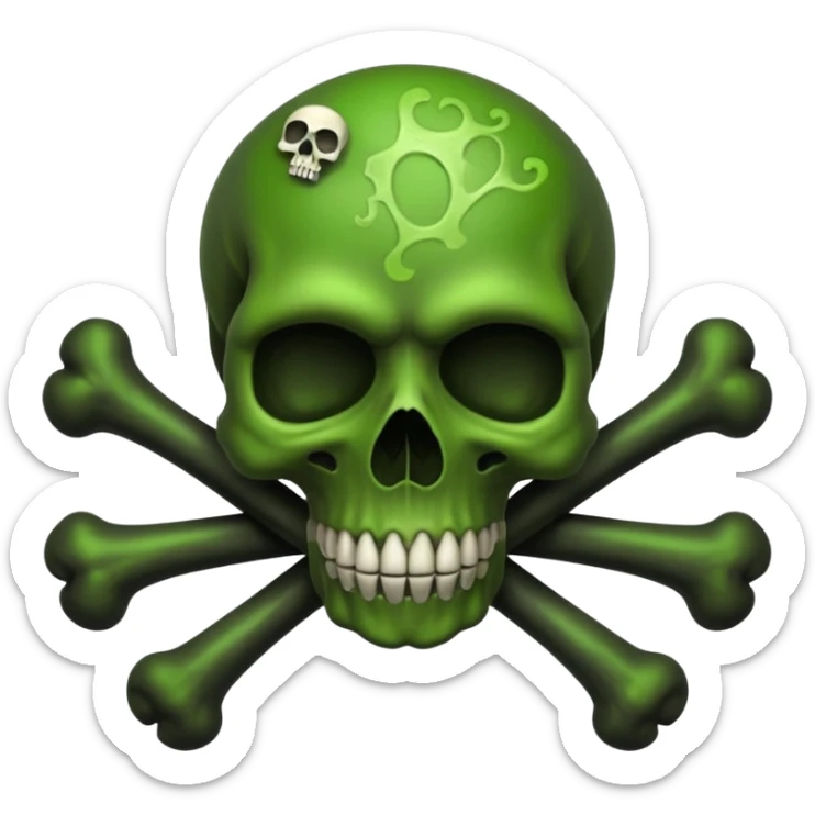 a poisonous cloud of gas, dark swamp color, with an image of a skull and two crossed bones behind the skull sticker