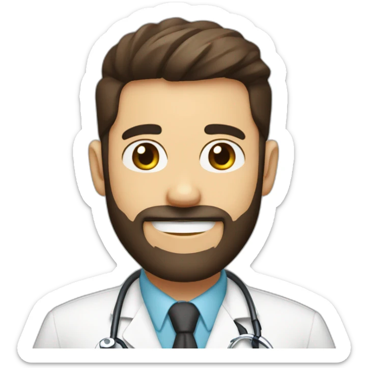 white skin color doctor brown beard smiles  short black haircut on the head sticker