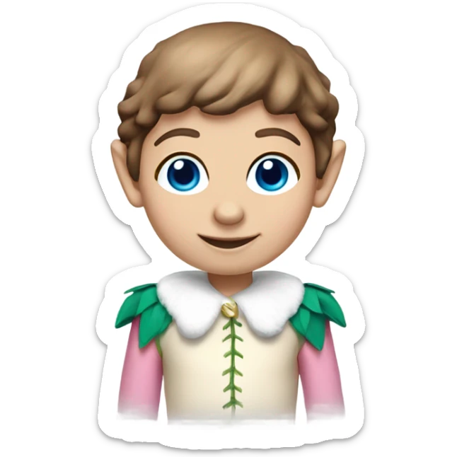 Elf on a shelf with pale skin, brown hair, blue eyes, and pink cheeks sticker