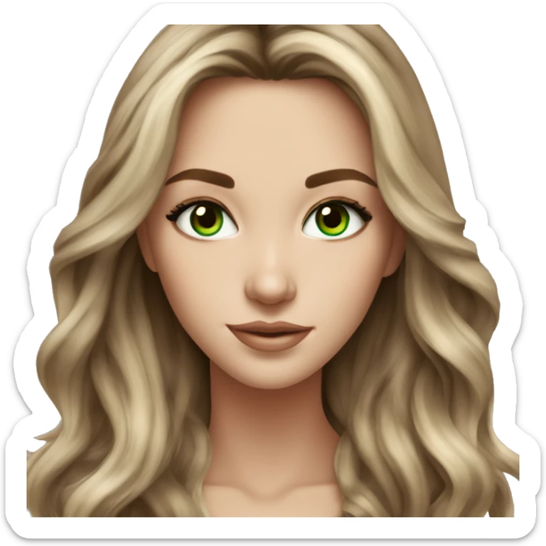 White girl green eyes with long voluminous brown hair with blonde highlights balayage sticker
