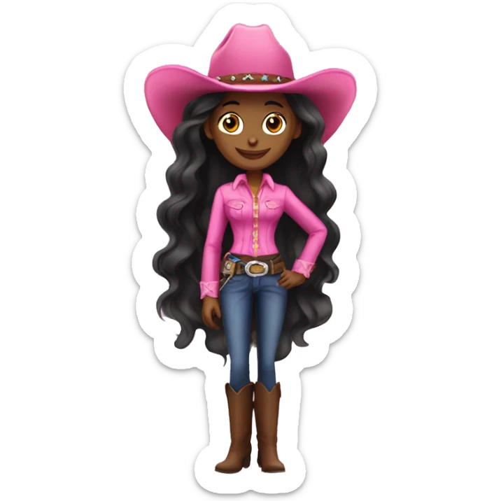 Pretty black cowgirl woman long hair pink cowgirl hat sticker
