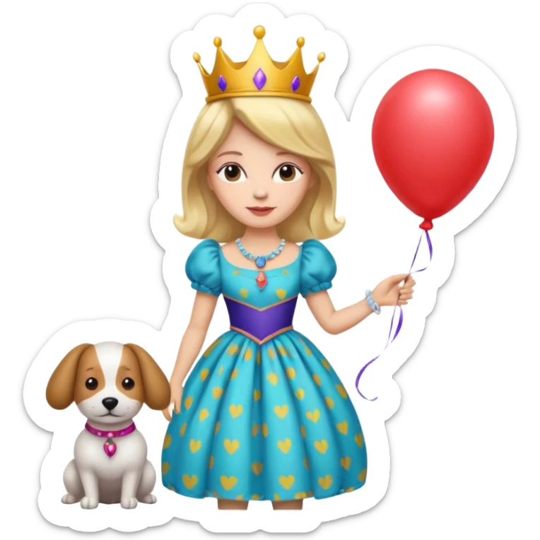 queen wearing dress, holding balloon in shape of number dog sticker