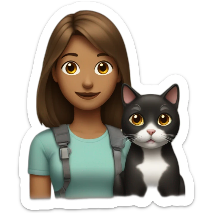 Black and with cat sit near a girl with brown hair sticker