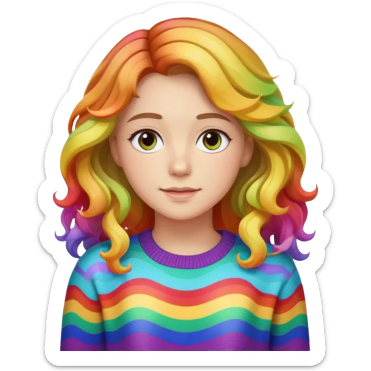 Lila renkli dalgalı saç beyaz tenrengi hafif çekik gözlü uzun kollu gökkuşağı swit sticker