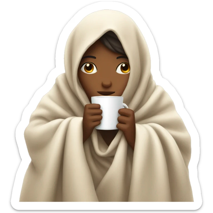 girl inside a blanket sipping coffee eyes closed sticker