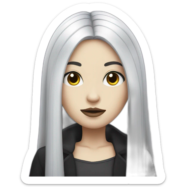 White gothic girl with long straight black and purple hair sticker