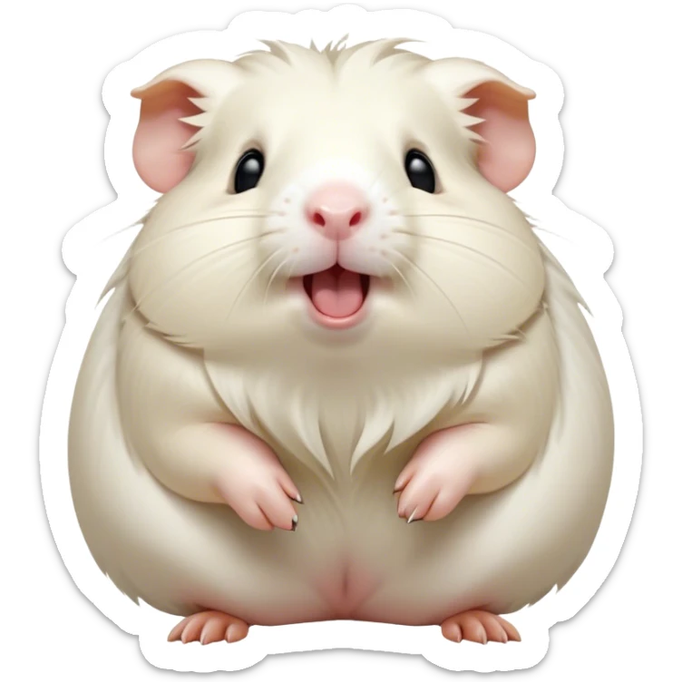 Cinematic Cute Yawning White Guinea Pig Portrait Emoji, Head tilted slightly with a dramatic, wide-open yawn, revealing a soft, downy white coat with tiny drooping ears, round dark eyes barely open in drowsy contentment, Simplified yet irresistibly adorable features, highly detailed, glowing with a soft, cozy glow, high shine, relaxed yet expressive, stylized with a touch of whimsy, bright and endearing, soft glowing outline, capturing the essence of a sleepy yet affectionate guinea pig, so drowsy it feels like it could stretch right out of the screen and curl up for a nap! sticker