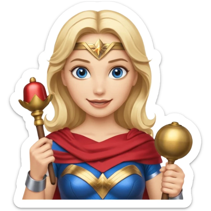 Blonde blue eyes Wonder Woman holding bell and baton sticker