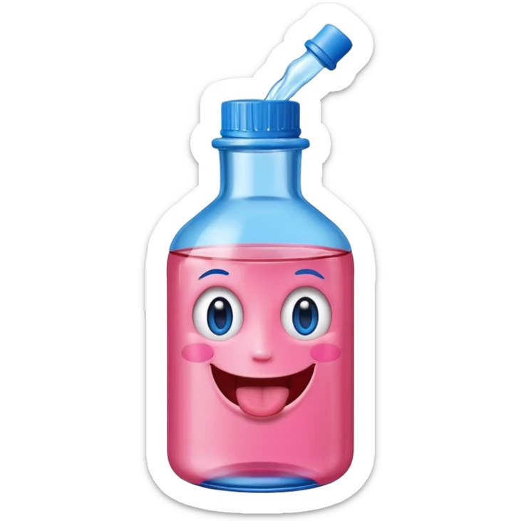Smiling bottle of oil pink with silly face tongue out blue top sticker