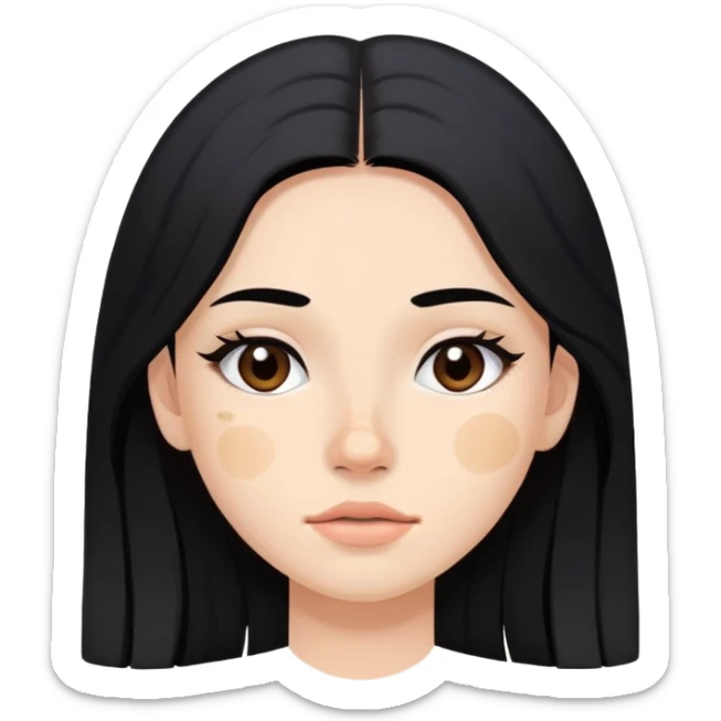 young woman with a pimple on her cheek, long black hair and natural makeup sticker