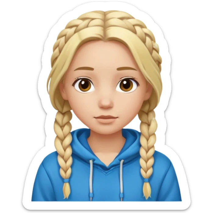 Blonde girl with braided hair wearing a hoodie sticker