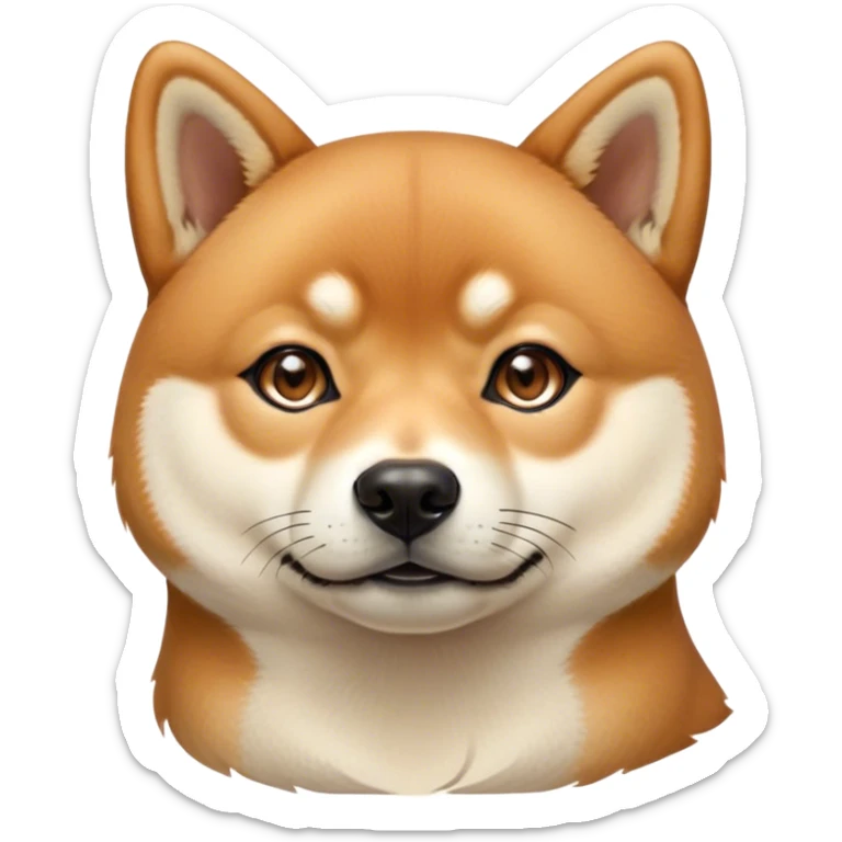 Cinematic Noble Shiba Inu Portrait Emoji, Poised and regal, with a compact, agile build and a well-groomed with a creamy underbelly, deep-set soulful brown eyes, Simplified yet sharp and sophisticated features, highly detailed, glowing with a soft, dignified glow, high shine, intelligent and spirited, stylized with an air of elegance, focused and attentive, soft glowing outline, capturing the essence of a watchful and confident companion, so majestic it feels as though it could prance out of the screen with effortless authority! sticker
