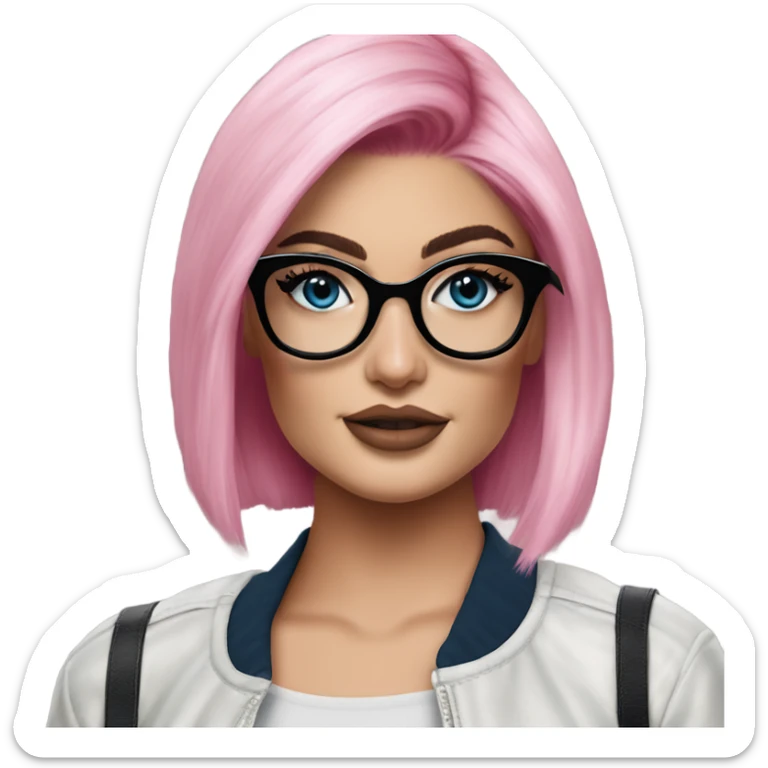 Photo Realistic kylie jenner stylish pink hair BLUE eyes and glasses elegant  sticker