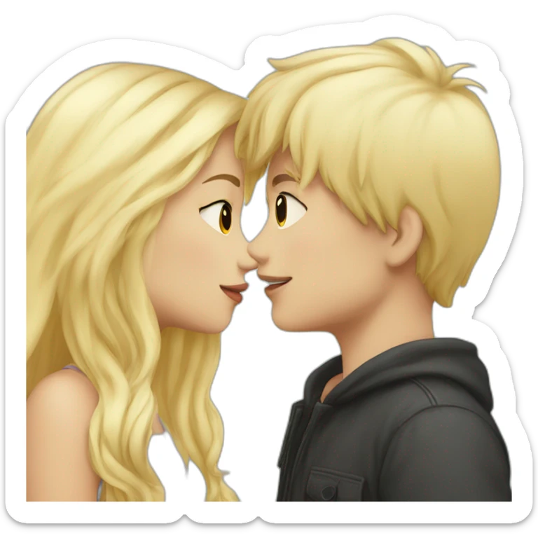 Boy blonde hair kissing girl black hair sticker
