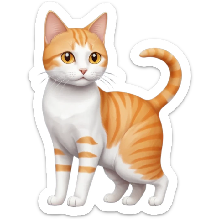 full body orange and white domestic shorthair slim cat with yellow/orange eyes and a white triangle pattern on his face playing sticker
