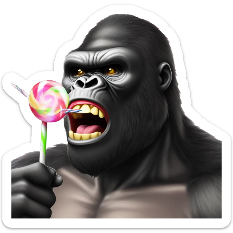 king kong lollypop in closed mouth at a rave with lazer lights flashing sticker