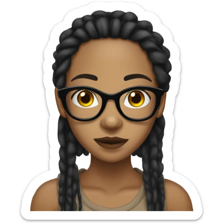 Tan girl with glasses, black eyes,  black dread locs and ear piercings sticker