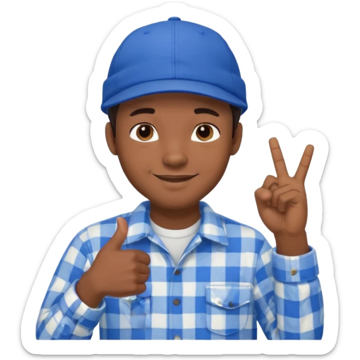 Emoji of a young man with dark hair, wearing a blue cap and a white flannel shirt, the young man is making a "like" gesture with his right hand sticker