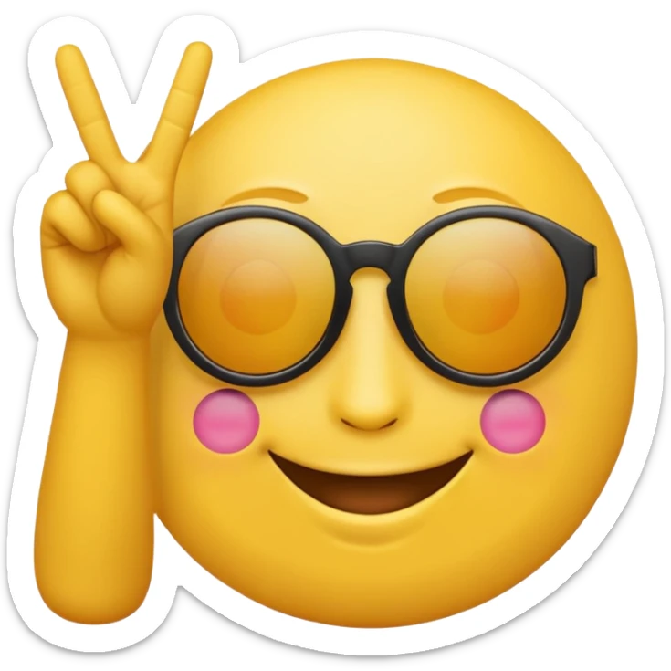 the yellow circle wearing sun glasses emoji holding up a peace sign sticker