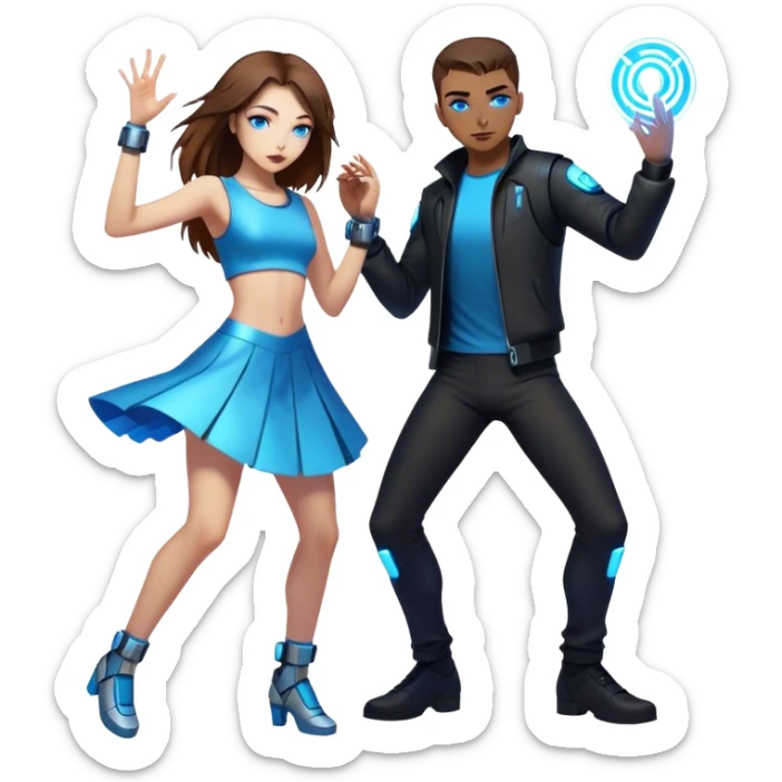 Neon cyberpunk style 
girl with brown hair and blue eyes dance with man sticker