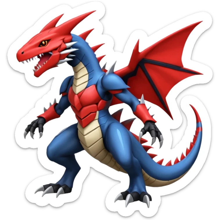 Handsome cool badass edgy Guilmon-Latias-Garchomp-Giratina-Pokémon-Fakémon-fusion-hybrid-creature, full body sticker