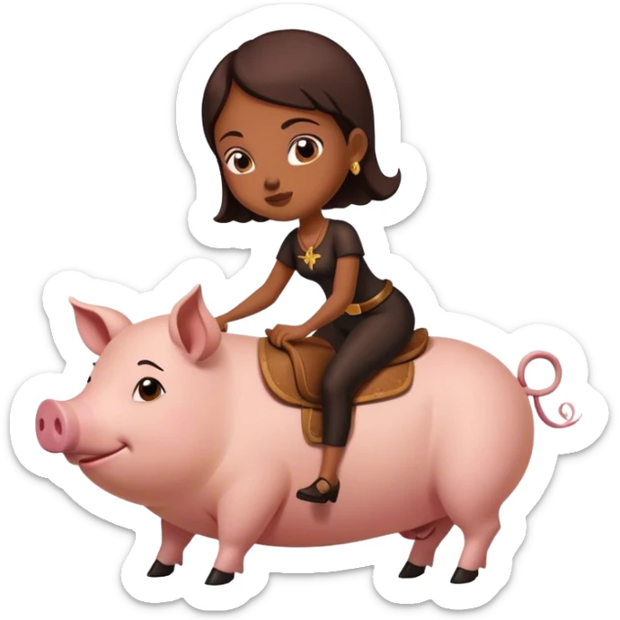 A girl who is bald and is riding a pig while in the book of life  sticker
