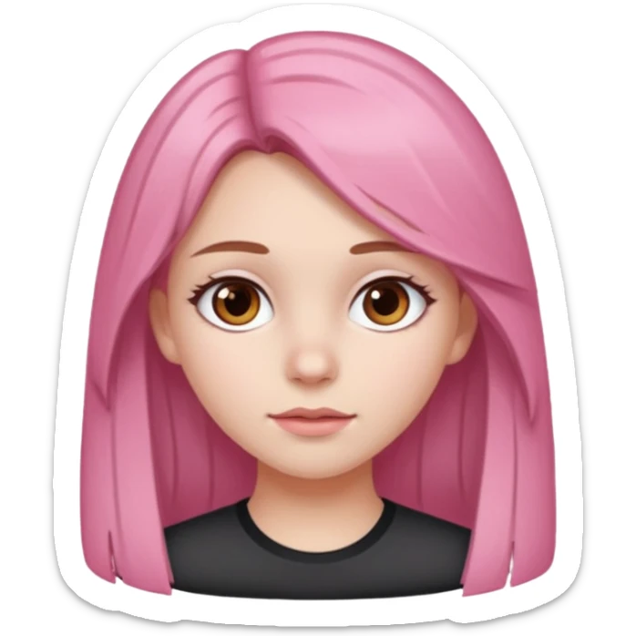 white skined girl with long brown hair and brown eyes and short pink highlights sticker